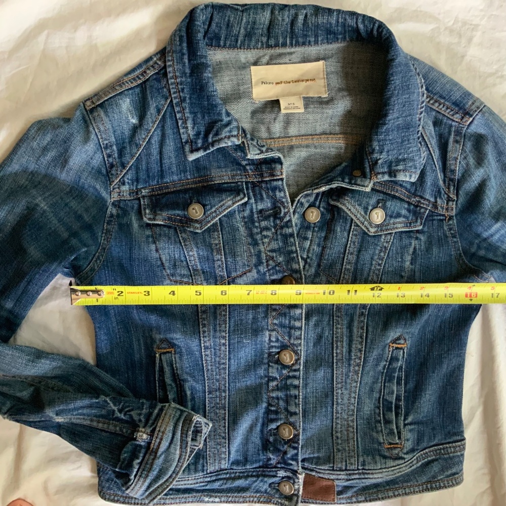 Pilcro and the Letterpress Avie Denim Leather Tab Jacket size small - Picture 4 of 10